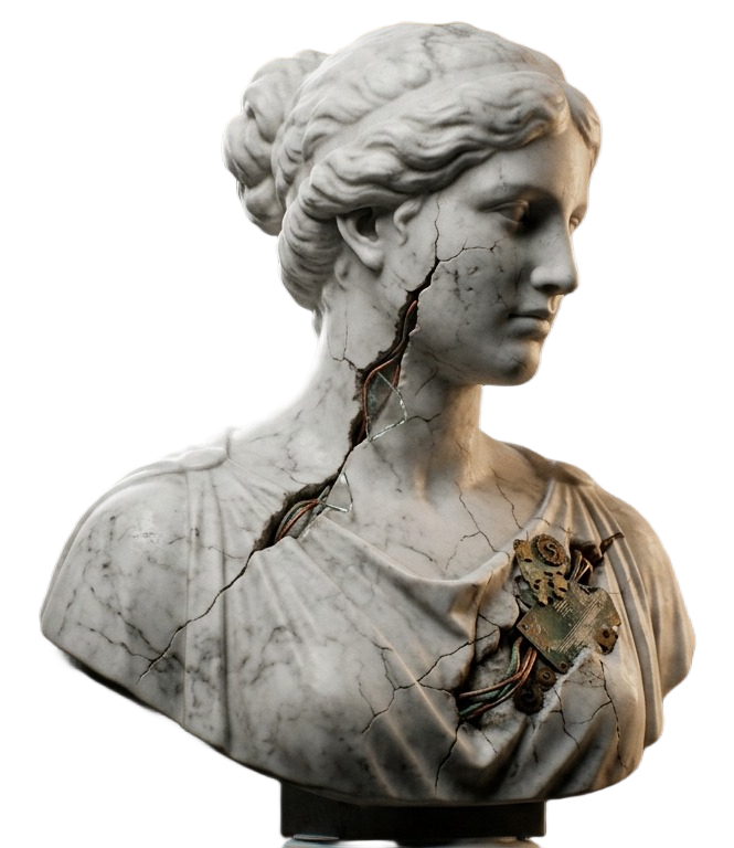 Marble bust with brass circuitry, preview image for the WATAG case study