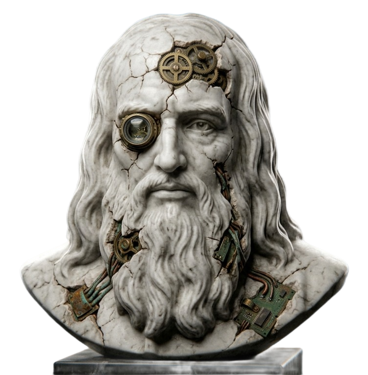 Marble bust with brass circuitry, preview image for the Candymonium case study