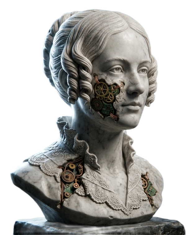 Marble bust with brass circuitry, preview image for the Digz'n Lidz case study