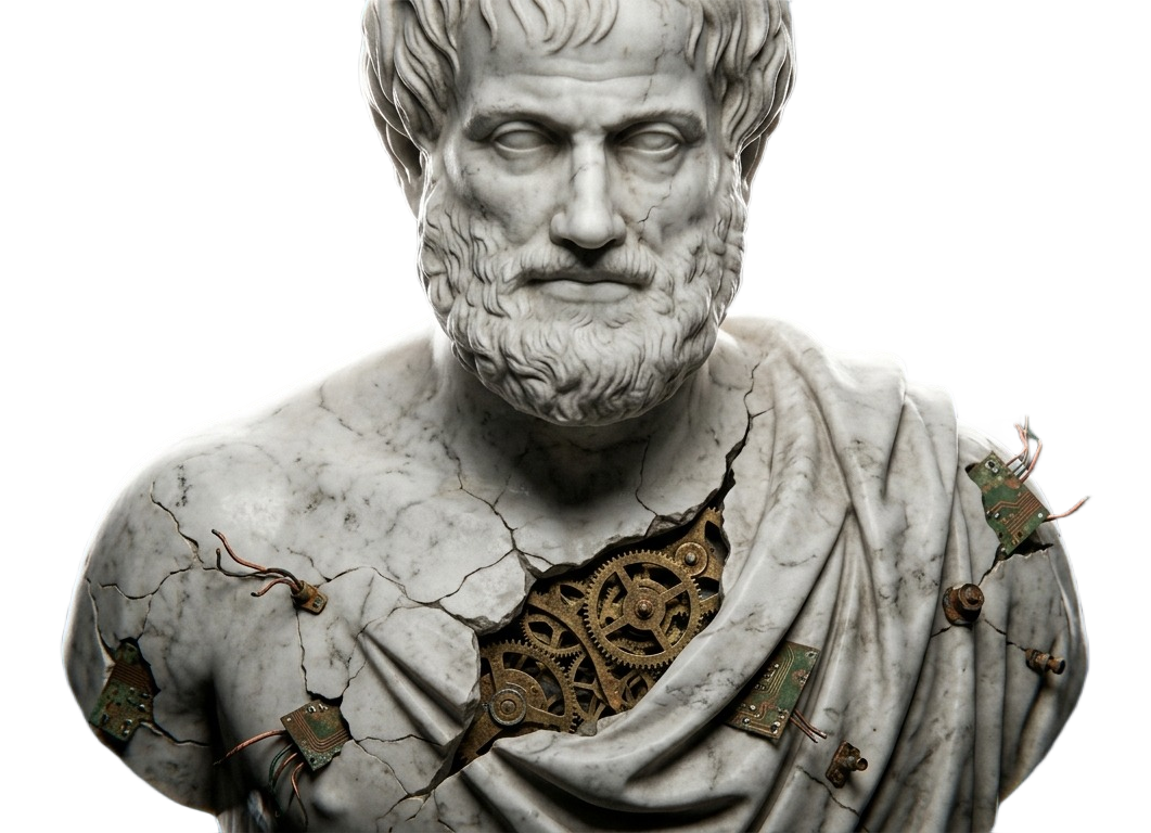 Marble bust fractured to reveal brass circuitry, illustrating the philosophy behind Sidedoor Studio