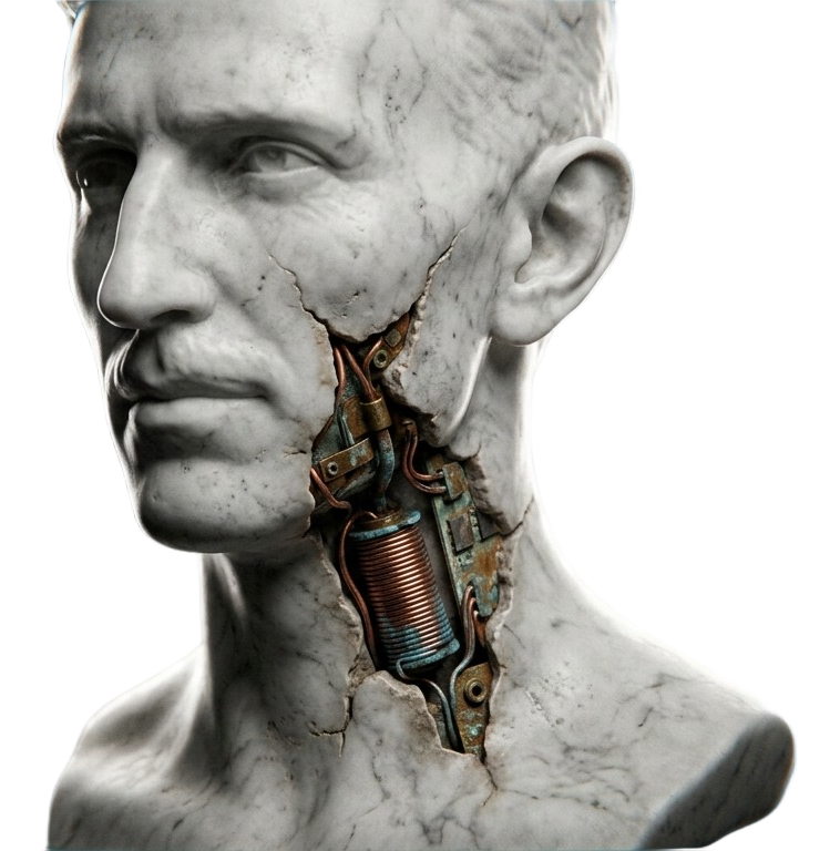Marble bust with brass circuitry, roster gallery figure 3 of 4